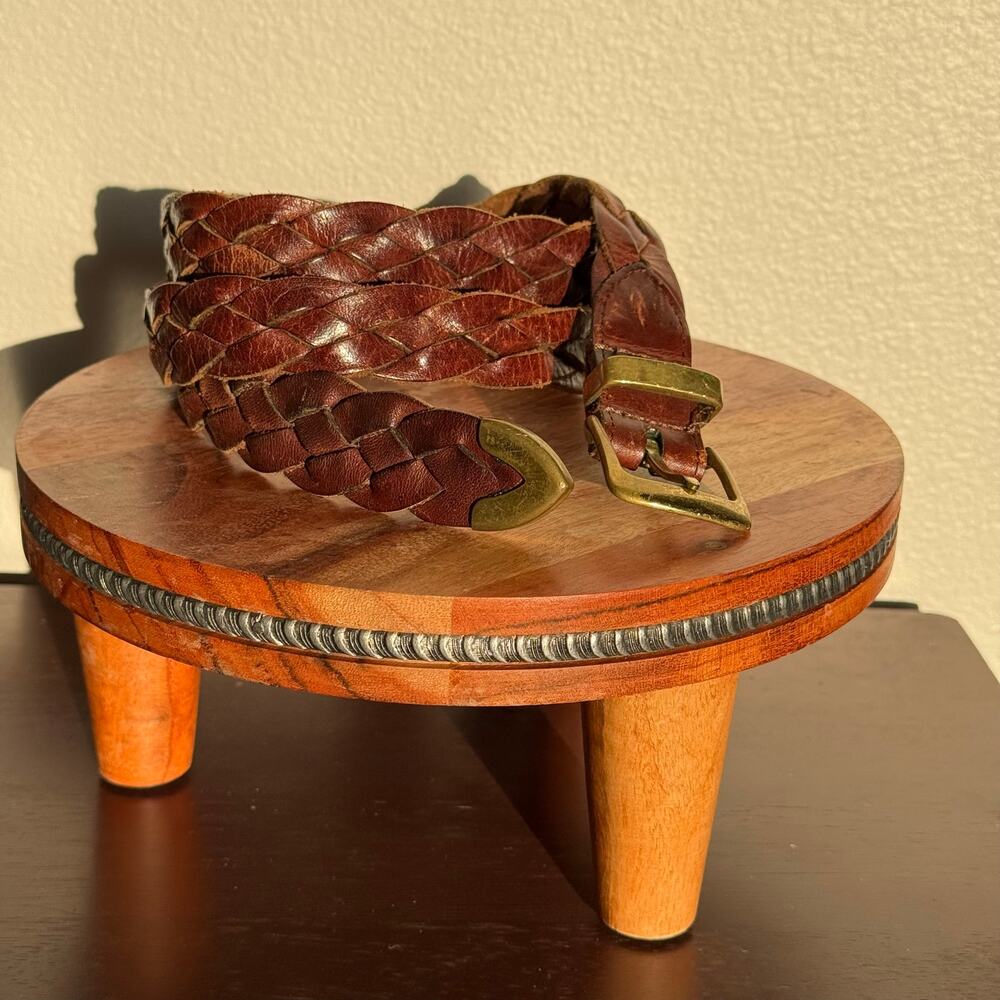 Genuine Leather Braided Belt Brown Woven Western Boho Unisex 38” Western Boho